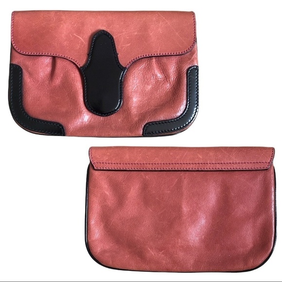 Balenciaga | Vintage Western Leather Envelope Clutch in Salmon and Black - Picture 1 of 7